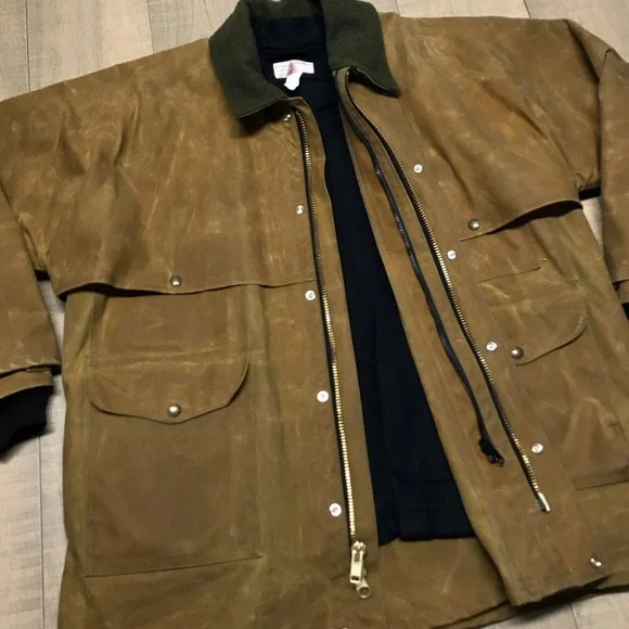 CC Filson Tin Cloth Packer Coat Jacket Mens L Brown Oil Finish Wool Liner USA - Picture 11 of 16